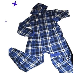 Xxl 16 Childrens Place Blue Plaid Hooded Fleece Footless Pjs